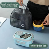 Juego de 3 loncheras portátiles: bolsa térmica, lonchera y taza de avena. Bolsa térmica plegable de aluminio con lonchera de polipropileno y taza de avena.