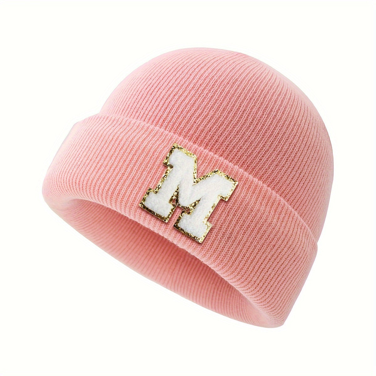 1pc Children's Knitted Hat with 26 Alphabet Letters, Pink Acrylic Stretchable Cap for Toddlers, Hand Washable, Breathable, Daily & Casual Wear, Perfect for Birthday Occasion
