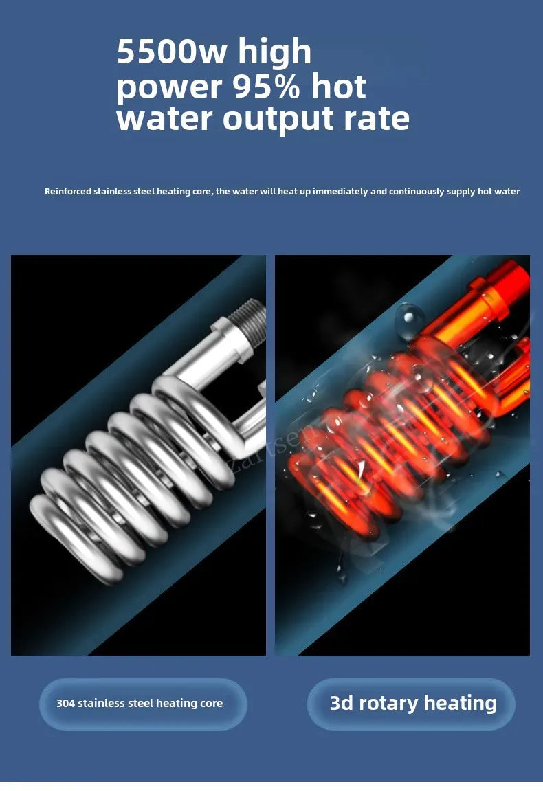 Instant Water Heater 220V 3000W-5500W Portable Electric Heaters for Bathroom Hot Water Shower and Home Kitchen Heating