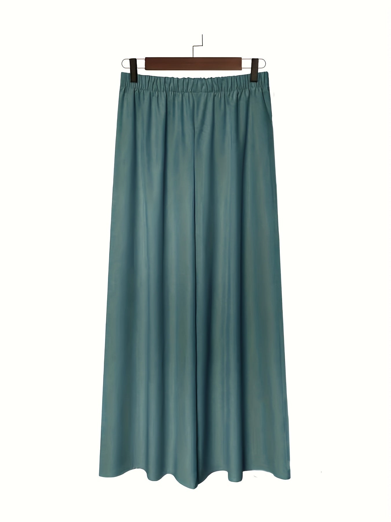 Plus Size - 2pcs Plus Size Wide-Leg Culottes - Casual High-Waist Pants with Elastic Waistband, Non-Stretch Fabric, Solid Color, Relaxed Fit for Spring/Summer/Fall, Casual Attire|Elastic Waistband Pants|Nonstretch Fabric