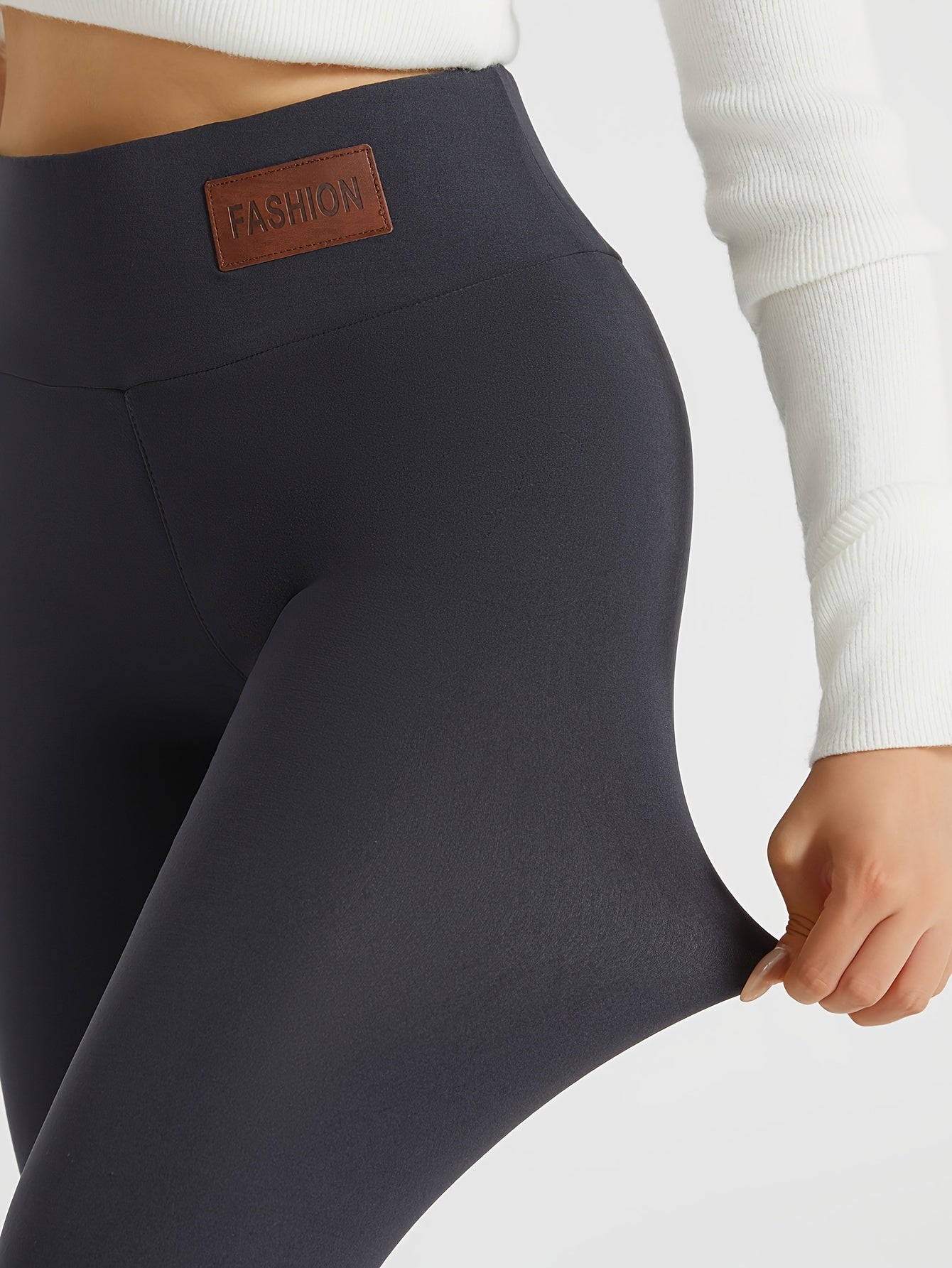 Women's Plush-Lined High Waist Leggings, Elastic And Comfortable, Casual Style Warm Pants For Winter, For Thermal Wear