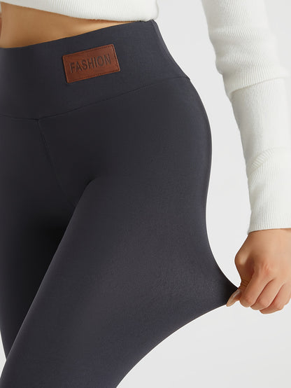 Women's Plush-Lined High Waist Leggings, Elastic And Comfortable, Casual Style Warm Pants For Winter, For Thermal Wear