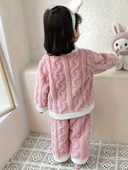 Coral Fleece Pajamas Set, Thickened And Warm Homewear for Girls.