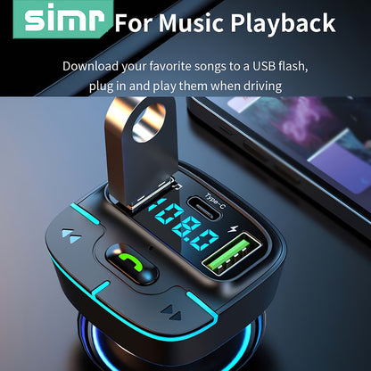 Super Lossless Sound Wireless Car MP3 Player FM Transmitter Dual USB Fast Charging PD Type-C USB One-Key Hands-Free Calling Car Audio Receiver