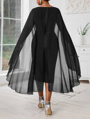 Plus Size, Women's Fashionable and Elegant Batwing Sleeve Mesh Splicing Plus Size Wrap Dress