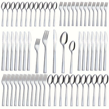 60pcs/set Stainless Steel Tableware Set For 12 People With Knives, Forks, And Spoons. Ideal For Restaurants, Parties, Weddings, Classic Strip Craftsmanship. Ergonomic Handles And High Quality Design. Comfortable Grip. Washabl