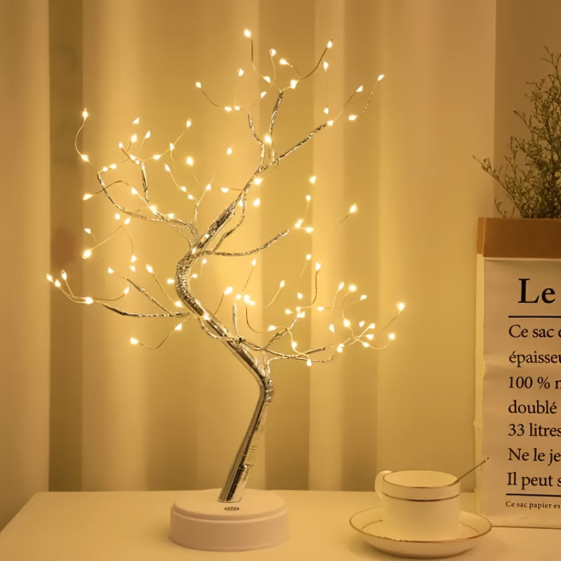 108 LED Bonsai Tree Lamp, Dual Power Battery/USB Touch Control, Energy-Efficient Warm White Decorative Light for Bedroom, Desk, Christmas & Indoor Party Decoration - Non-Waterproof, Plastic Shade