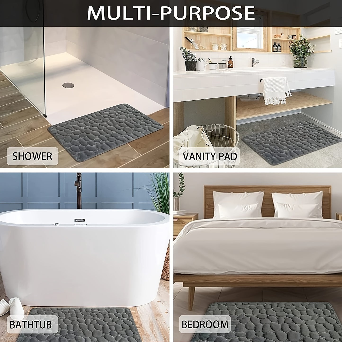 1pc Soft and Comfortable Memory Foam Bath Rug with Cobblestone Embossment - Rapid Water Absorbent and Washable - Non-Slip - Perfect for Shower Room and Bathroom Accessories, Bathroom decorations, kitchen Area Rugs, bedrooom,