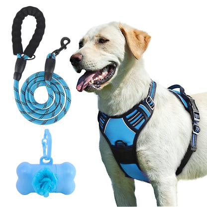 Reflective No-Pull Dog Harness and Leash Set with Poop Bag Dispenser - Adjustable Soft Padded Oxford Vest with Easy Control Handle for Medium and Large Dogs - Ideal for Outdoor Training and Walking