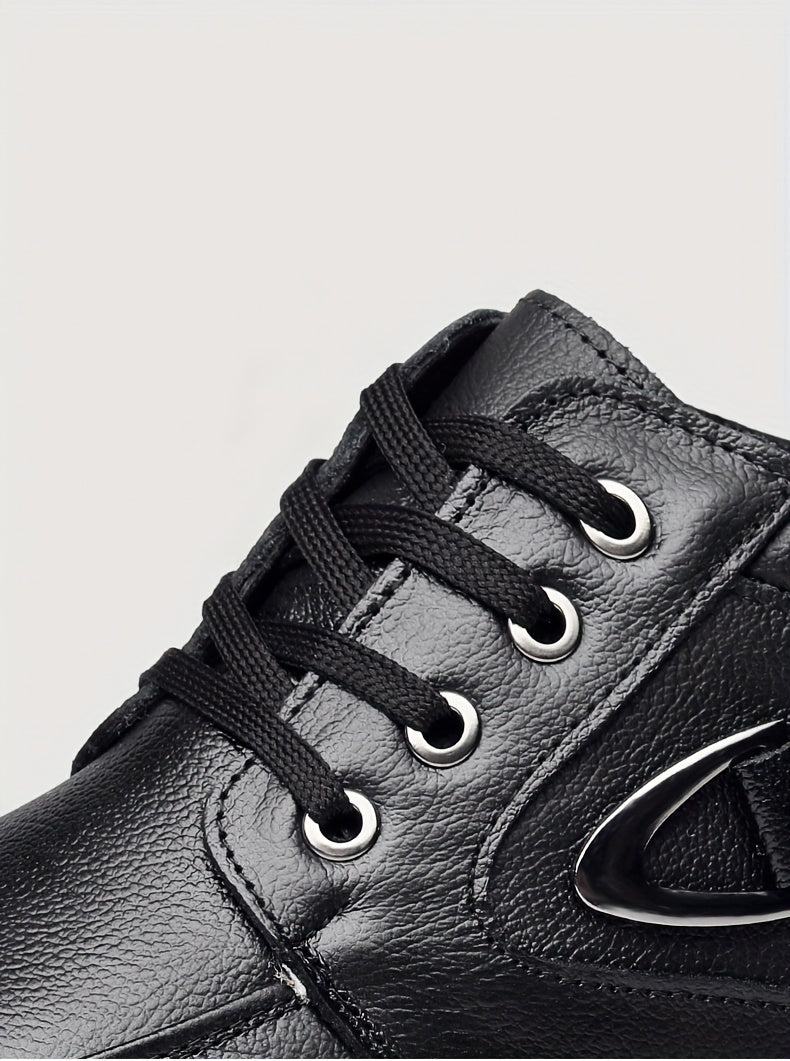 Men's Leather Boots, Winter Thermal Shoes, Windproof Hiking Boots With Fuzzy Lining