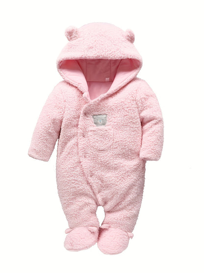 Unisex Baby Winter Warm Coats, Cute Bear Shape Hooded Footed Romper, Newborn Infant Jumpsuit Snowsuit Fleece Bodysuits, Suitable For Indoor And Outdoor Wear