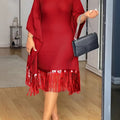 Bat Sleeve Plus Size Tights Tassel Dress