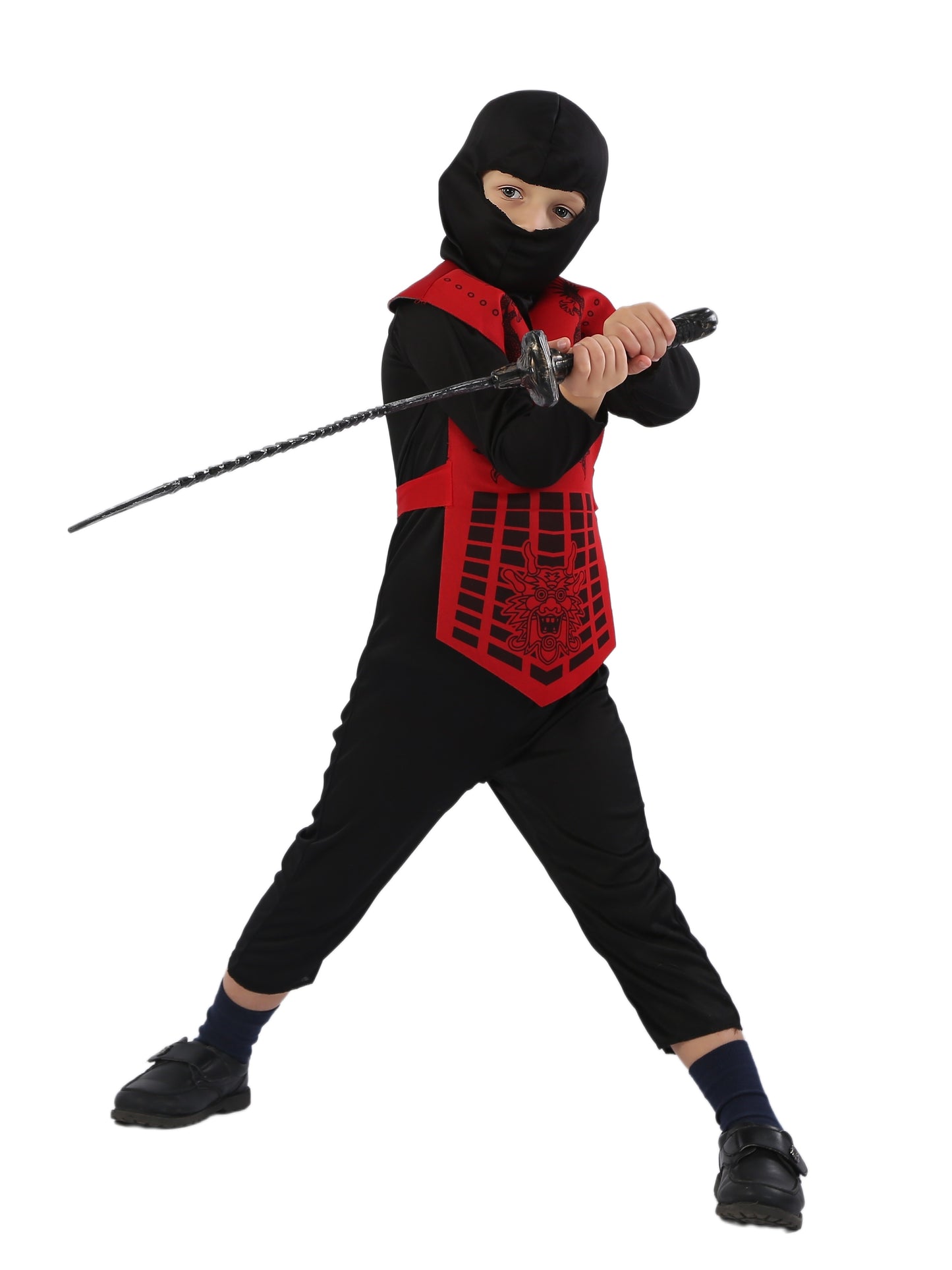 Polyester Ninja Outfit, Party-Style Ninja Uniform with Crew Neck, Non-Stretch Solid Color Fabric, All-Season Wear, Regular Fit, Woven - Suitable for Ages 3+ (BF0029)