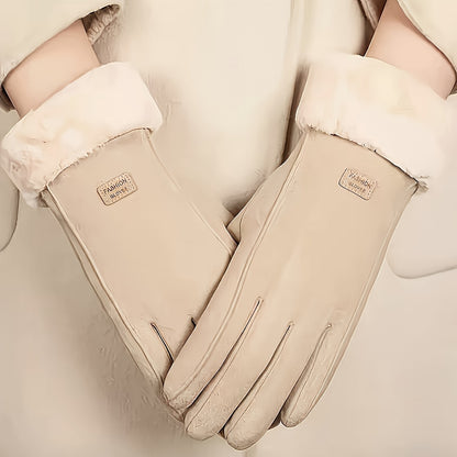 1 Pair Winter Warmth Gloves, Touchscreen Compatible, Plush Lining, Polyester Knit Fabric, Machine Washable, Fall/Winter Season Outdoor Leisure Protection