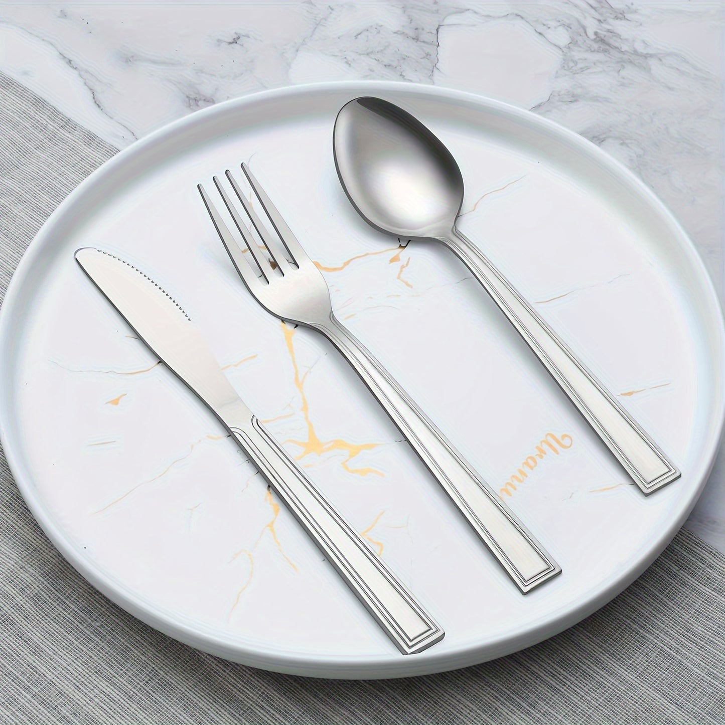 60pcs/set Stainless Steel Tableware Set For 12 People With Knives, Forks, And Spoons. Ideal For Restaurants, Parties, Weddings, Classic Strip Craftsmanship. Ergonomic Handles And High Quality Design. Comfortable Grip. Washabl