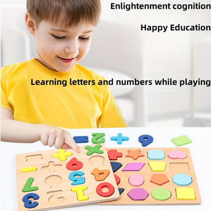 Juego de 4 juguetes educativos STEM de madera grandes: bloques de rompecabezas con alfabeto, números y formas para el aprendizaje temprano, el reconocimiento de colores y el desarrollo de habilidades para la resolución de problemas.