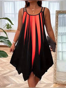 Plus Size Ombre Print Cami Dress, Vacation Style Asymmetrical Hem Sleeveless Crew Neck Dual Strap Dress For Spring & Summer, Women's Plus Size Clothing