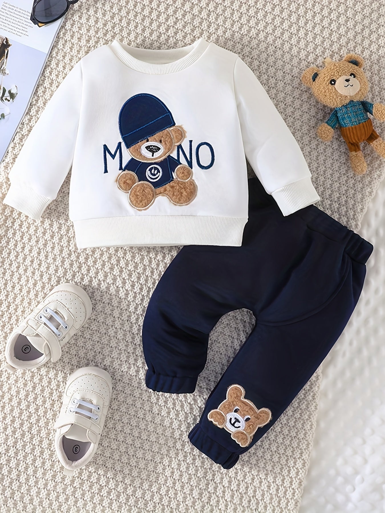 Infant Baby Spring &amp; Autumn Cute Little Bear Print Sweatshirt Set, Long Sleeve Round Neck Top + Trouser Outdoor Clothes Set