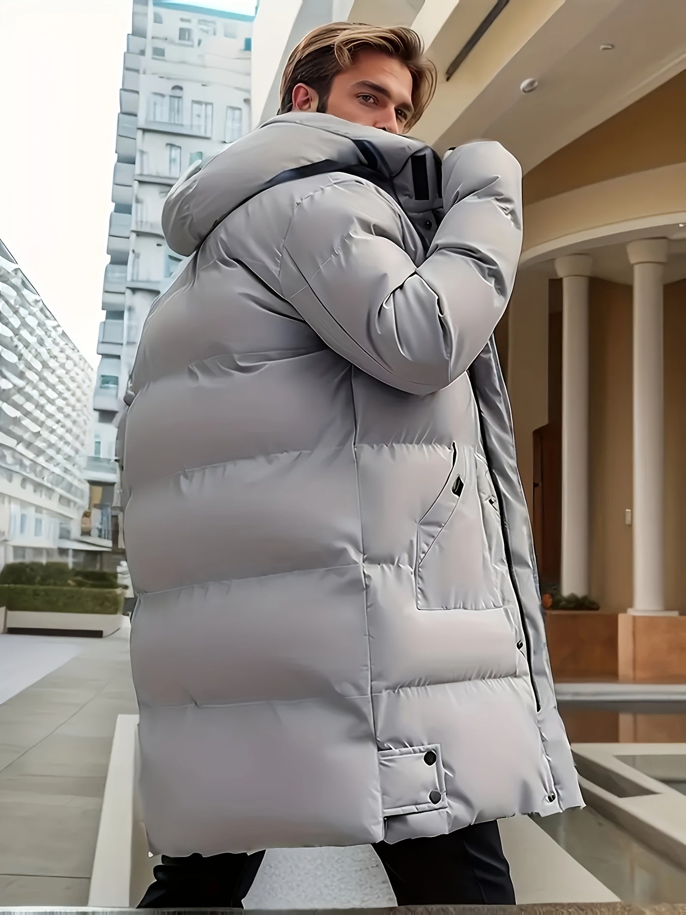 Men'S Solid Color Jacket, Comfy Warm Trendy Winter Cold-Proof Outwear As Gift