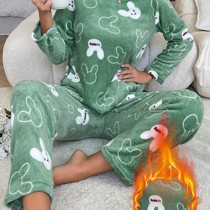 Women'S Polyester 100% Knit Pajama Sets - Casual Crew Neck Long Sleeve Top and Pants with Pattern Detail, Cozy Flannel Loungewear for Fall/Winter