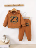 Baby Boy's Autumn And Winter Chicago 23 Print Hooded Sweatshirt + Pants Outdoor Set, 2pcs Comfy Trendy Outfits For For Outdoor Play And Daily Life