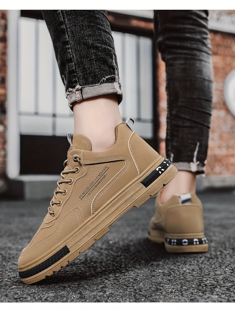 1pc Men's Lace-Up Sneakers - Casual/Retro/Street Style, All-Season, Solid Color, Breathable Low-Top Shoes with PU Upper, Fabric Lining, PVC Sole, Cloth Insole, Round Toe, for Daily & Outdoor Activities / Construction Work, Me