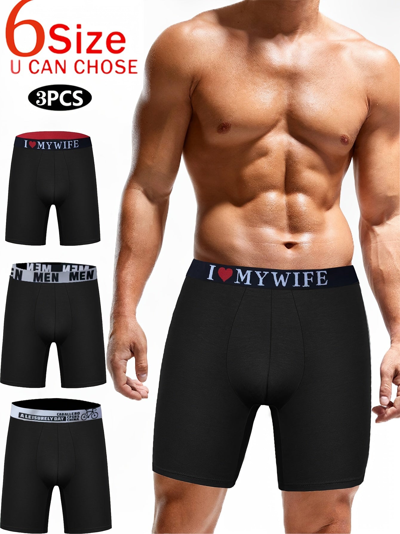3pcs Men's Modal Long Boxer Briefs - Stretchy, Breathable &amp; Comfort Fit Underwear, Machine Washable