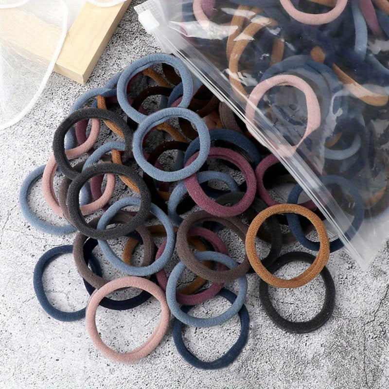 Juego de 50 bandas elásticas para el pelo para mujer, de 4 cm, de colores lisos y sencillos, accesorios para el cabello, coleteros.