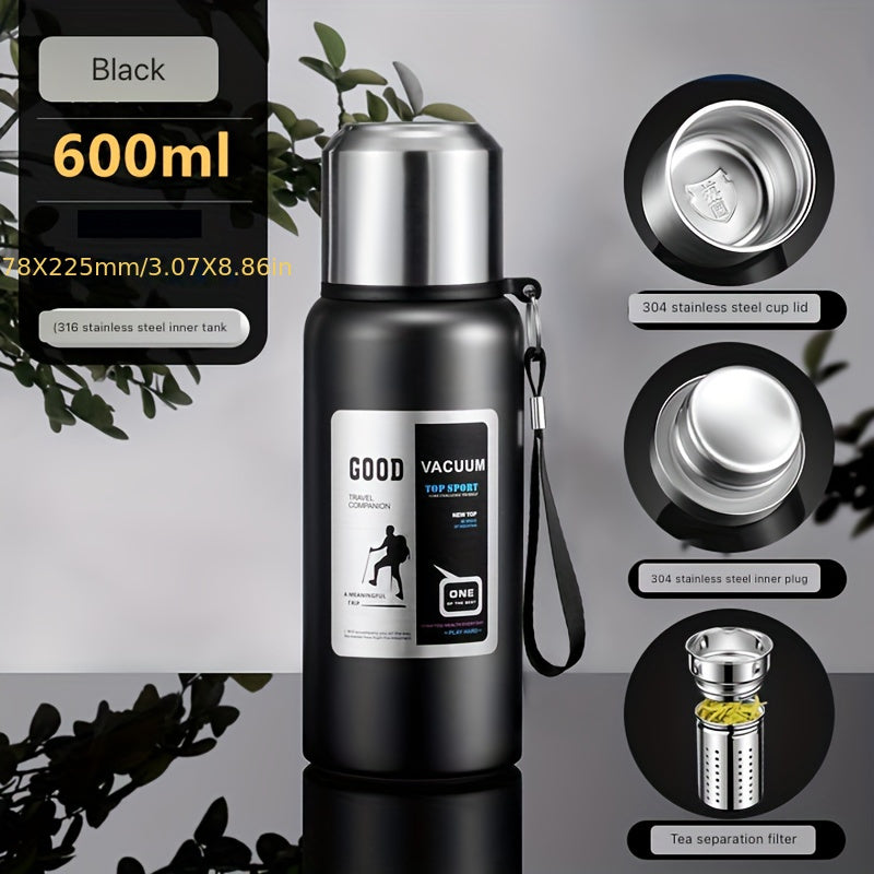 Botella de agua térmica de acero inoxidable: gran capacidad, a prueba de fugas y portátil para actividades al aire libre, deportes y viajes. Sin BPA.