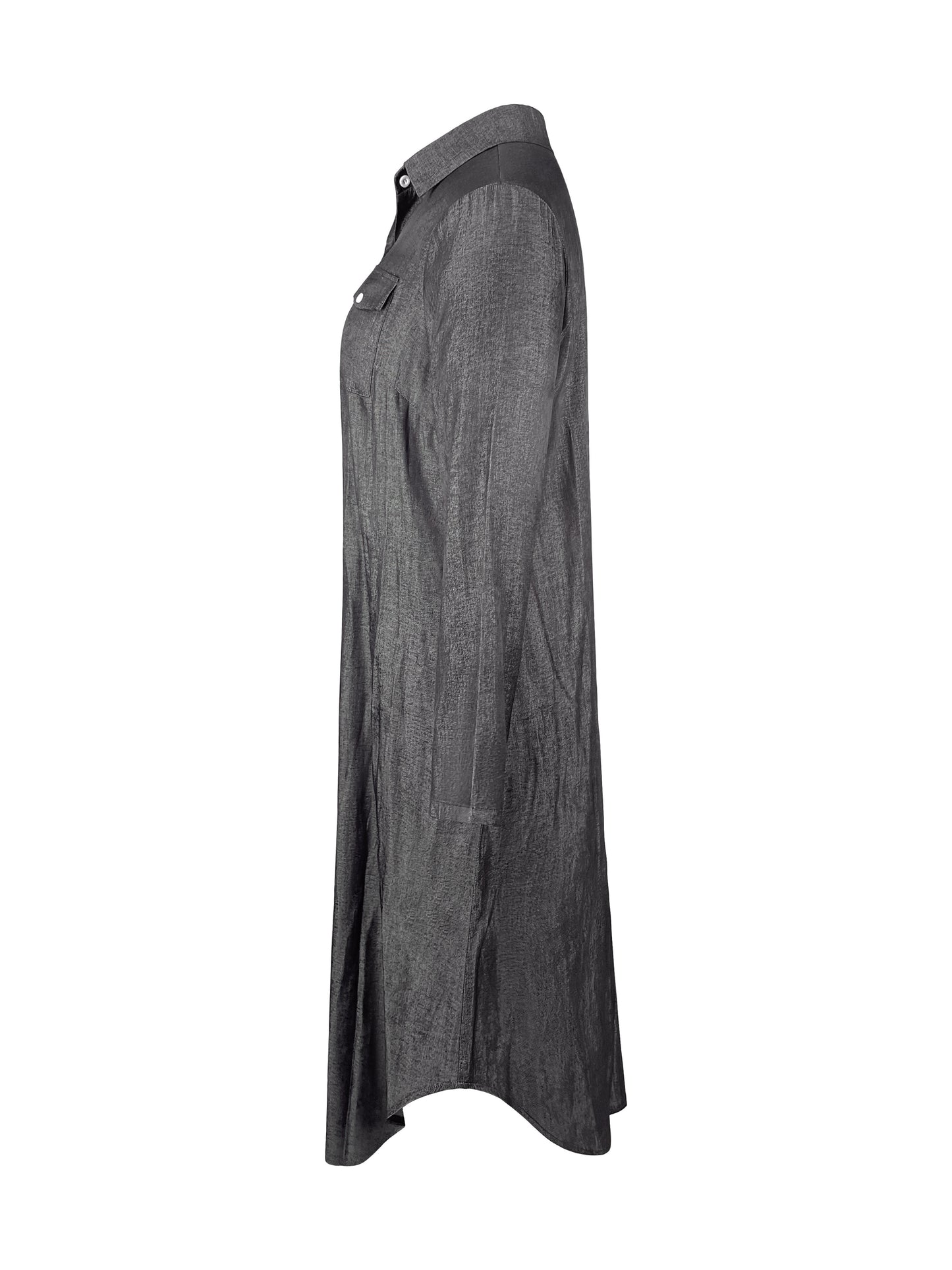 Plus Size Women'S Casual Button-Up Shirt Dress with Solid Color, Woven Polyester, Non-Stretch, All-Season Long Sleeve Dress with Flip Collar