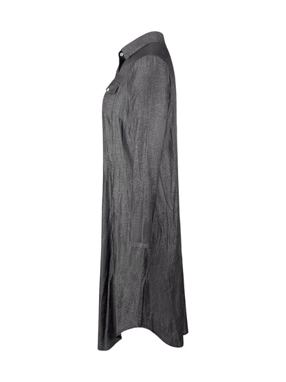 Plus Size Women'S Casual Button-Up Shirt Dress with Solid Color, Woven Polyester, Non-Stretch, All-Season Long Sleeve Dress with Flip Collar