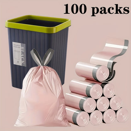100-Pack of Durable Pink Drawstring Trash Bags - Portable Kitchen Waste Bags for Home Use