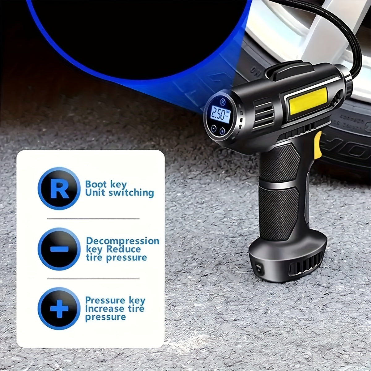 Ultra-Fast 120W Portable Air Compressor & Tire Inflator - Cordless, USB Rechargeable with Digital Pressure Gauge & Light, Ideal for Cars, Motorcycles, Bicycles & Balls