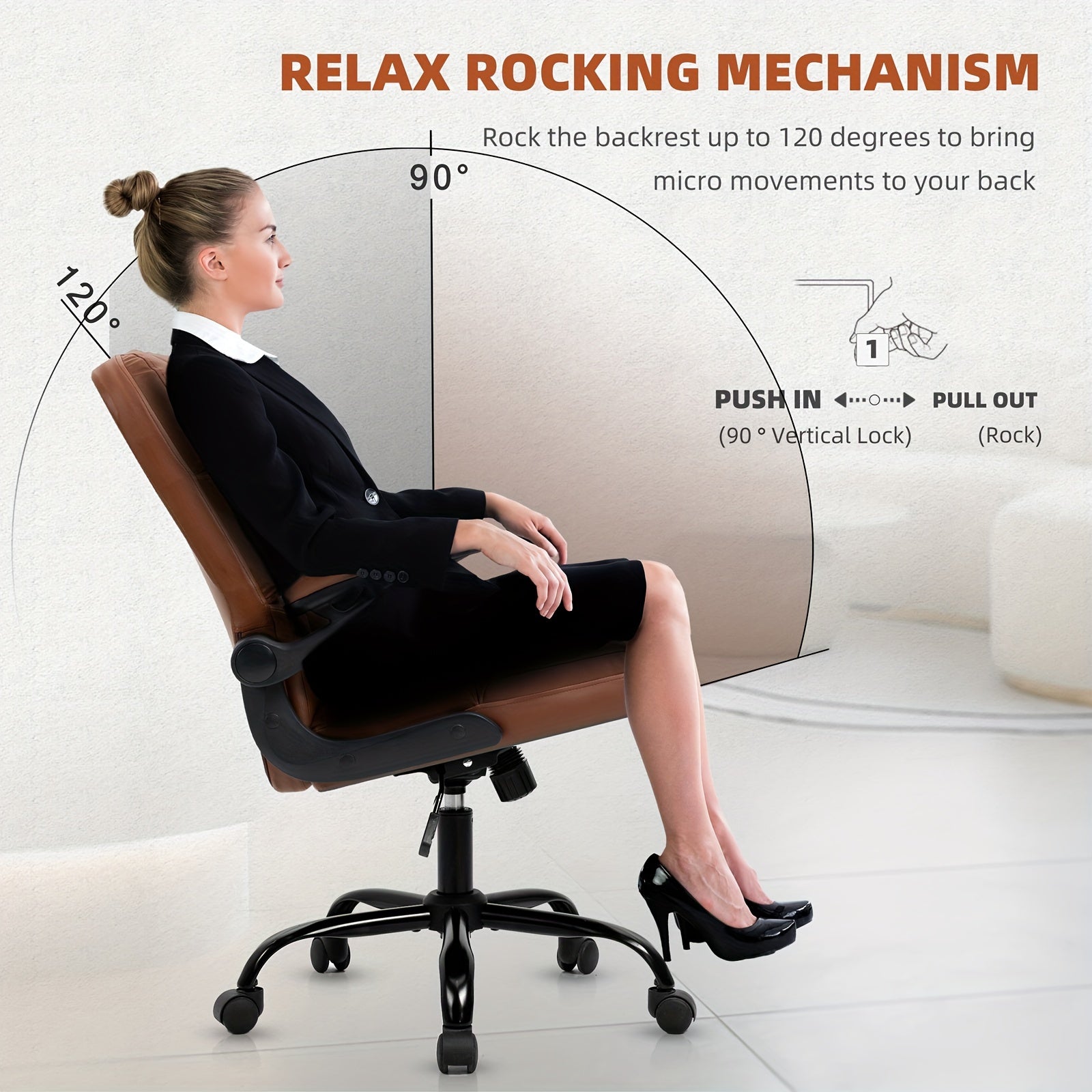 Ergonomic Executive Office Chair with Armrests - PU Synthetic Leather Swivel Desk Chair with Adjustable Height, Head Support, 9-Zone Comfort Design, Wood Frame, and Sponge Cushioning - Home and Office Task Chair with Casters
