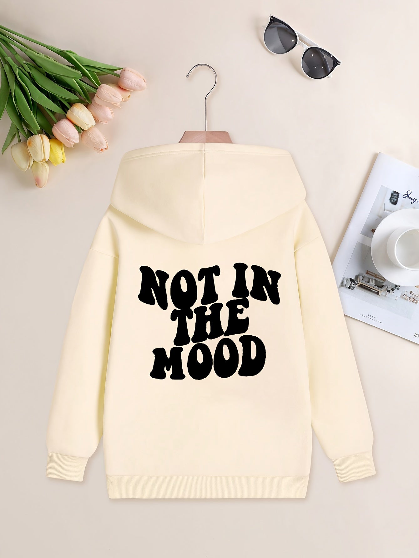 Girls' Cozy Hooded Sweatshirt - Casual Long Sleeve Pullover with Letter Print, Perfect for Fall/Winter - Machine Washable