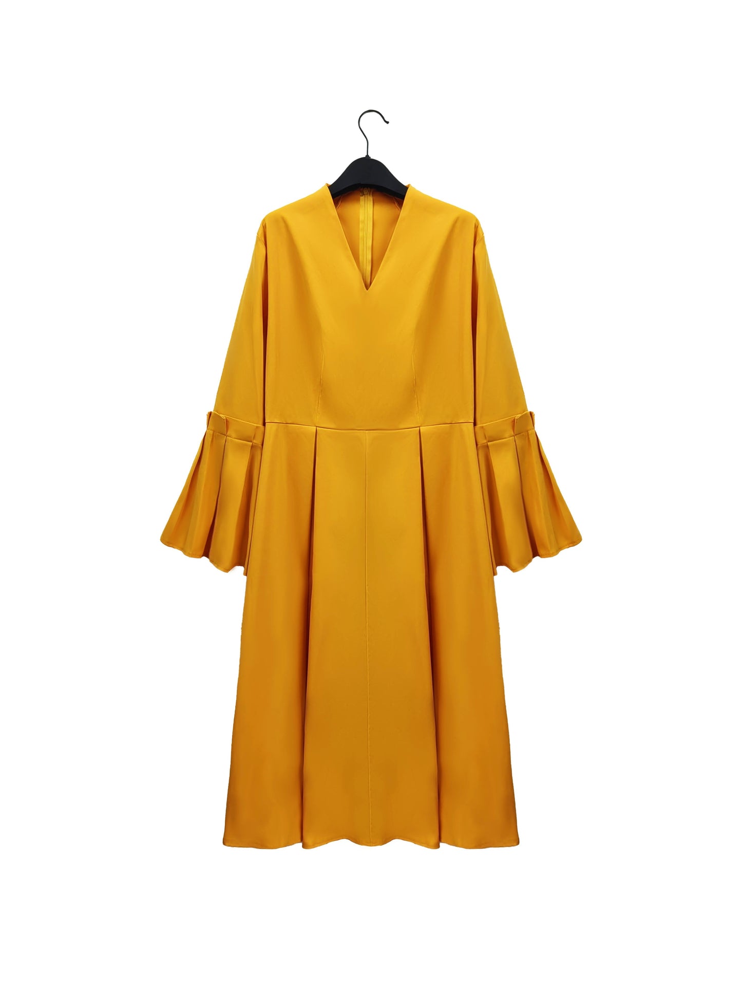 Plus Size Solid Color Dress, Elegant Flare Sleeve V Neck Dress For Spring & Fall, Women's Plus Size Clothing