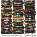 41pcs Fashion Bracelet Set - Elegant Wooden Beads with Butterfly, Heart & Evil Eye Charms for Casual Attire