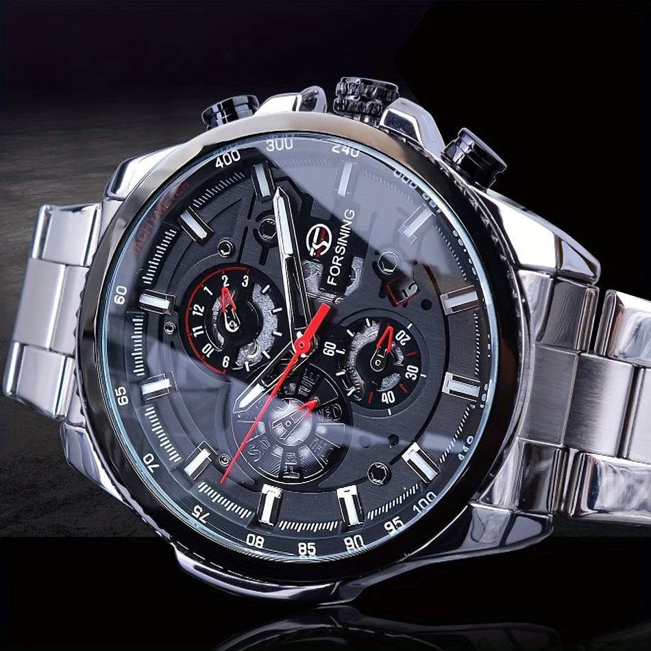 F0RSINING Men's Automatic Mechanical Watch with Calendar - Stainless Steel Band, Zinc Alloy Case, Business Style