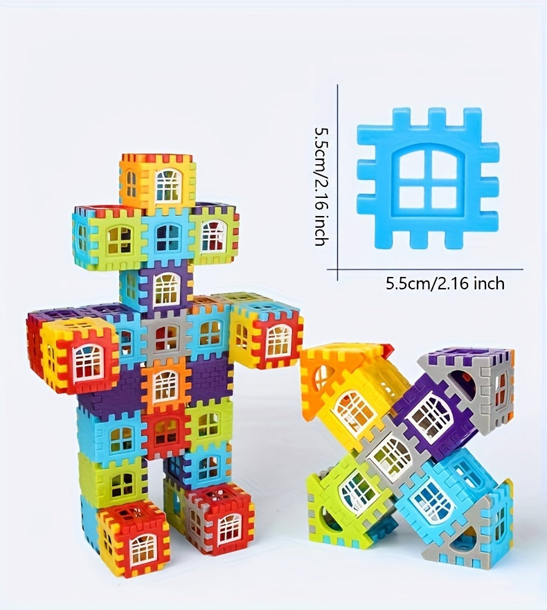 100pcs Building Blocks Set for Youngsters - Educational Puzzle House with Smart Development Features, Portable Plastic Toy for Boys & Girls, White/Blue