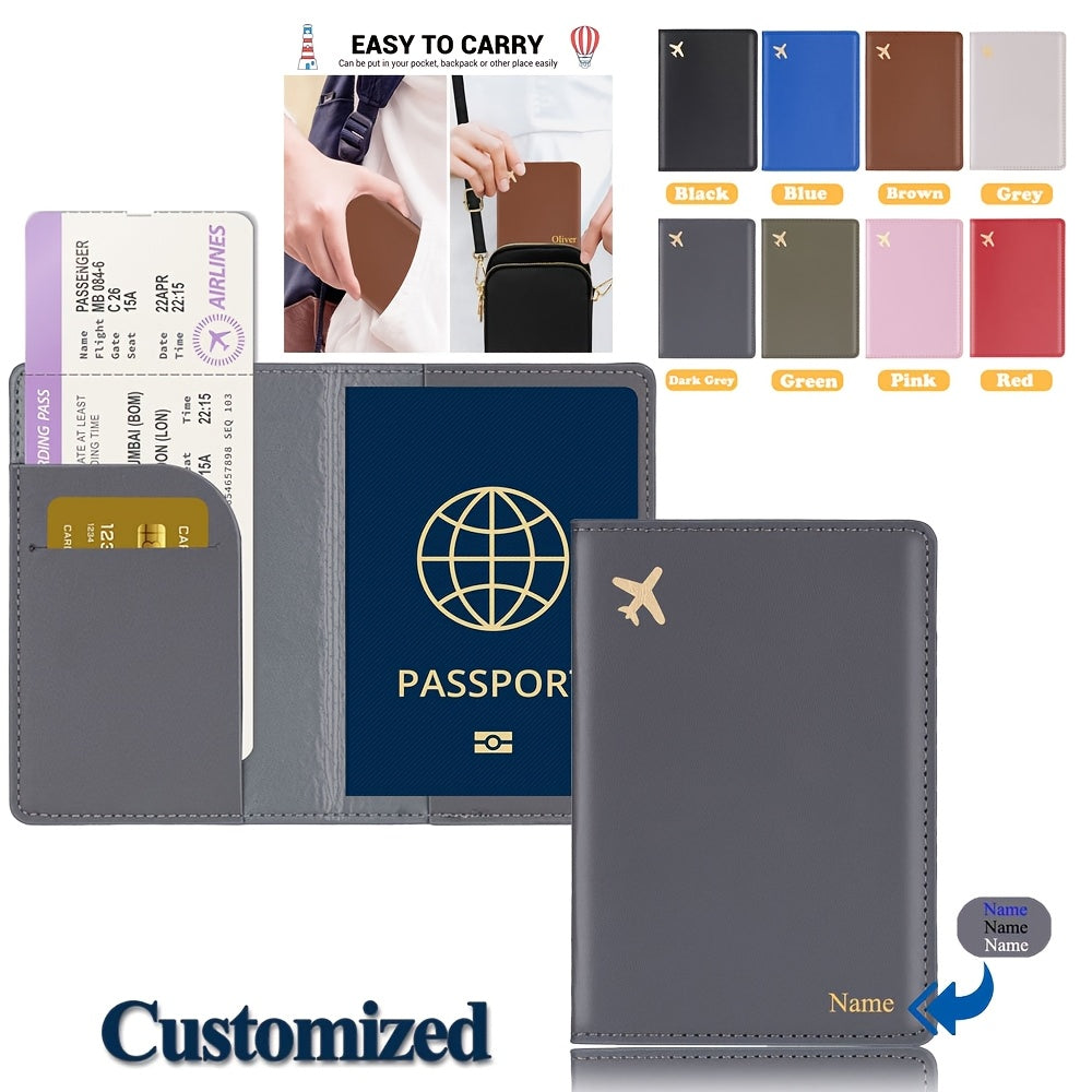 Minimalist Faux Leather Passport Cover with Custom Name - RFID Blocking, Water-Resistant Travel Wallet Card Holder for Men and Women, Lightweight Unlined Passport Pouch for Vacation