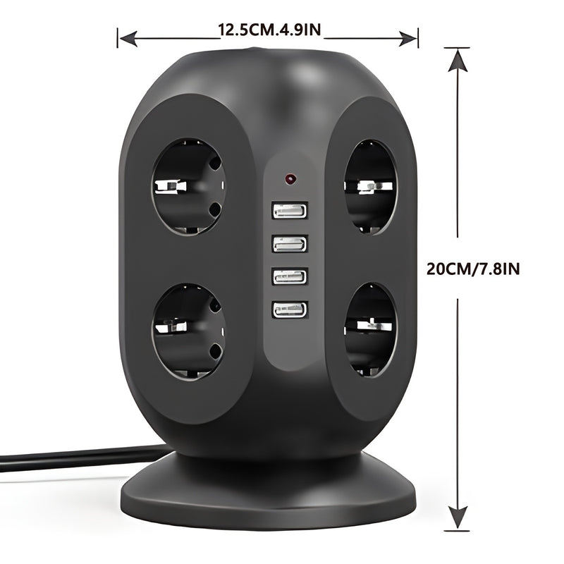 12-way Power Strip With 4 USB, Multi-socket Tower, 1.8 M Extension Cable, Power Strip With Double Switch, Desktop Socket Tower Surge Protection For Garden, Office, Kitchen