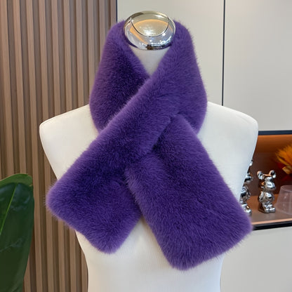 Women'S Luxurious Faux Fur Hat and Scarf Set, Winter Warmth Thickened Polyester Fox Fur Cap with Earmuffs, Elegant Festive Gift, Knitted No-Brim Hat, Non-Stretch, Hand Wash Only