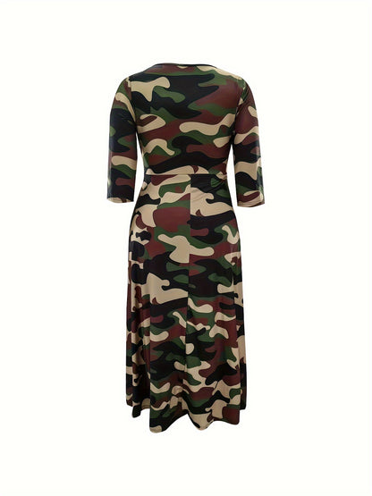 Elegante vestido de poliéster de talla grande con cinturón: cuello redondo elástico cómodo, estilo informal para el fin de semana, dobladillo recto, silueta grande con bolsillos, manga corta, tejido de punto jersey para primavera, verano y otoño.