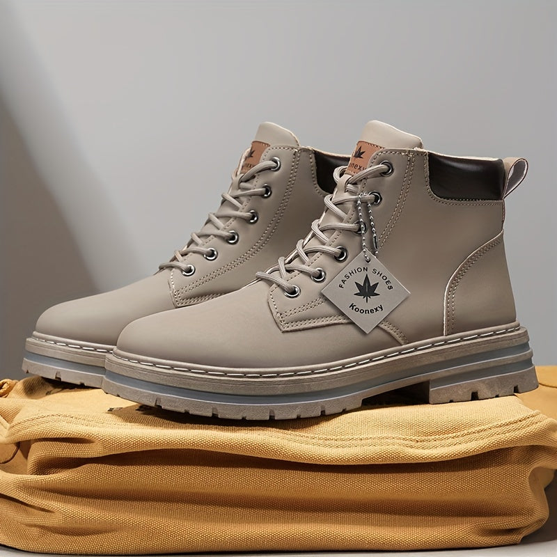 Men's Casual Ankle Boots - Versatile Lace-Up Shoes for Outdoor, Hiking & Casual Attire, Durable Faux Leather with Non-Slip Sole