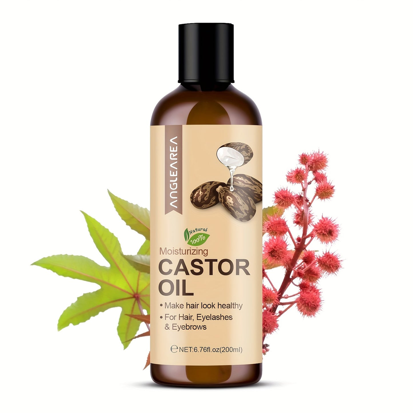 200ml/6.76fl.oz Castor Oil For Hair, Eyelashes & Eyebrows, Cold-Pressed Unrefined, Essential Oil For Dry Hair, Skin & Nail Care