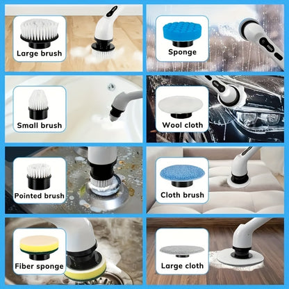 Cordless Electric Spin Scrubber Set with 3/9 Brush Heads - Rechargeable, Adjustable Long Handle for Bathroom, Kitchen, Tile & Car Cleaning