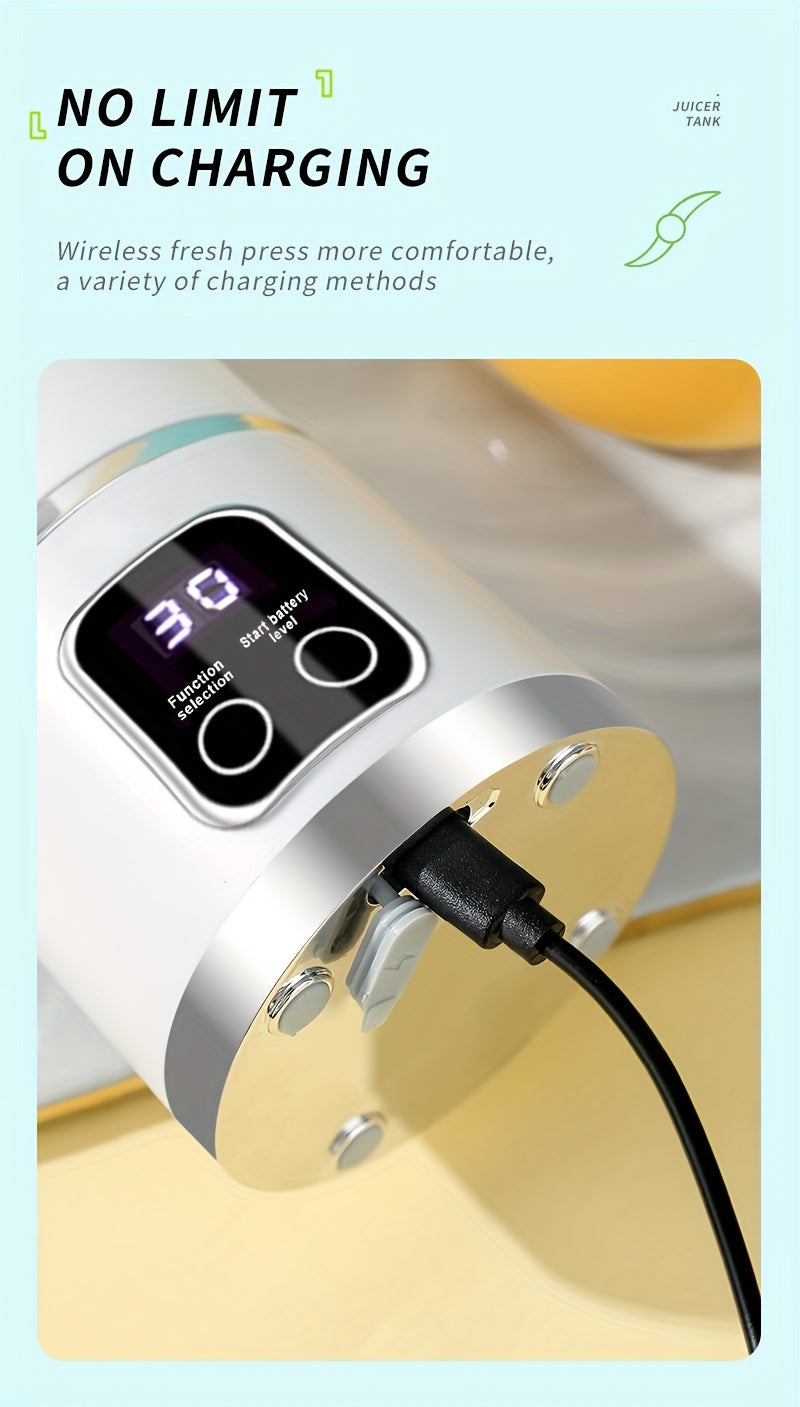 1pc, USB Rechargeable Portable Juicer, Mini Blender, Mini Ice Crusher With Three Modes, Digital Display And 12- Blades, Easy-to-Clean, Suitable For Travel, Fresh Juice Maker, Kitchen Stuff