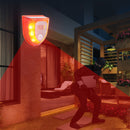 Alarma de seguridad solar para exteriores de 129 dB con sonido de perro ladrando y disparos, luz estroboscópica de advertencia para casa y jardín.