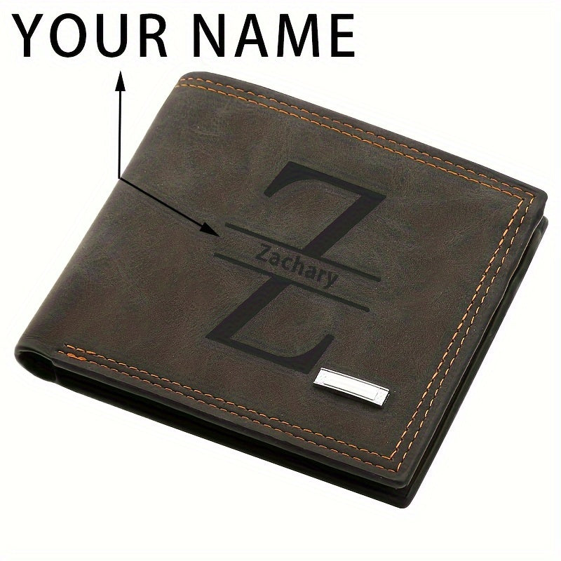 Customized Name Text Retro PU Leather Men's Wallet, Cool Gift