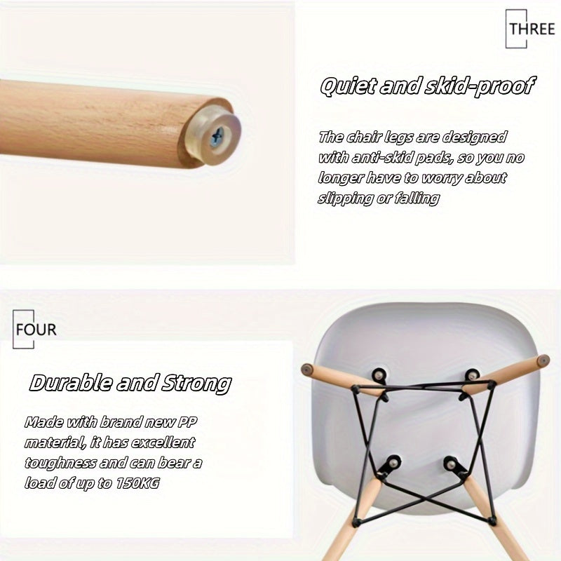 Ergonomic Nordic-Inspired Modern Chair with Solid Plastic Backrest - Perfect for Living Room, Study, Bedroom, Balcony & Outdoor Use